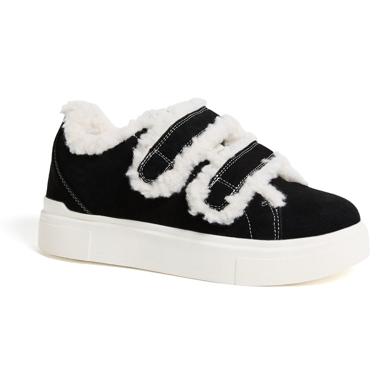 Faux Shearling Sneakers "Rue" Black